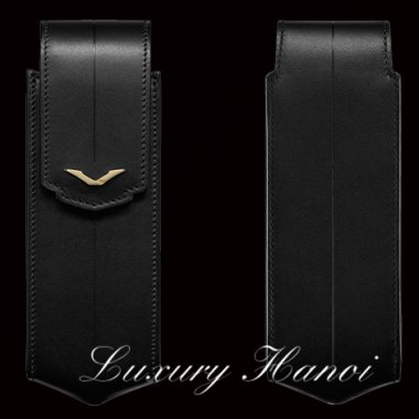 BLACK LEATHER VERTICAL CASE WITH YELLOW GOLD