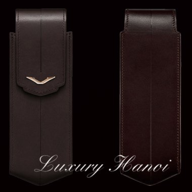 BROWN LEATHER VERTICAL CASE WITH RED GOLD