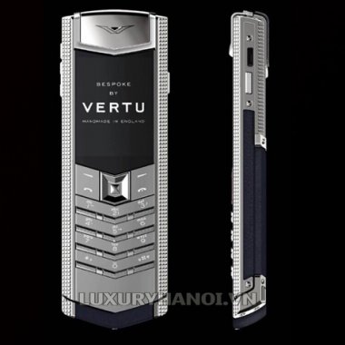 Vertu Signature S Clous de Paris Stainless Steel Navy Calf 