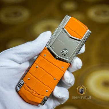 Vertu Signature S Clous de Paris Stainless Steel Orange Alligator 