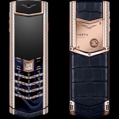 Vertu Signature S Rose Gold Baguette Diamonds Navy Alligator 