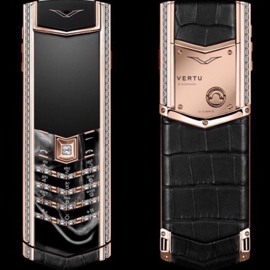 Vertu Signature S Rose Gold Baguette Diamonds Black Alligator