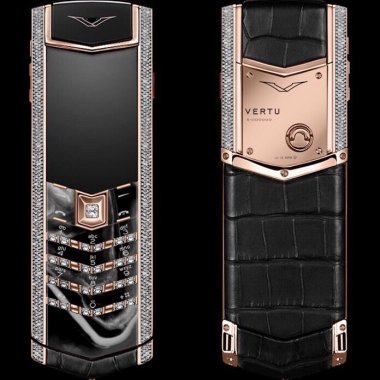 Vertu Signature S Rose Gold Paves Diamonds Black Alligator