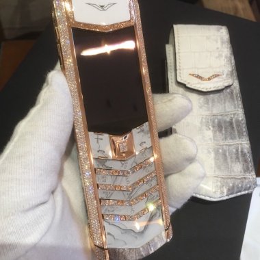 Vertu Signature S Rose Gold Pave Diamonds Black Alligator