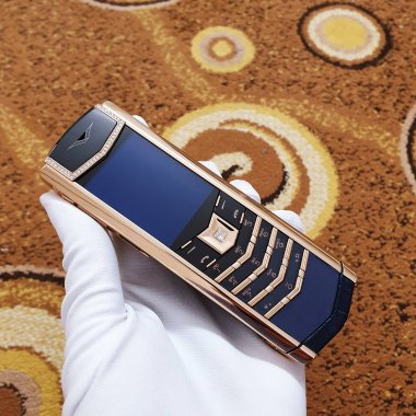 Vertu Signature S Rose Gold Diamonds Blue Alligator 