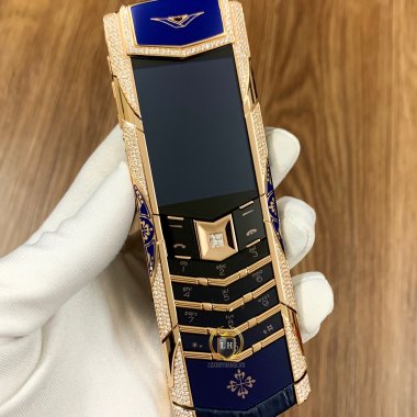 Vertu Signature S Patek Philippe Rose Gold Blue Navi Alligator Pave Diamonds