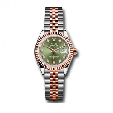 Rolex Lady Datejust 28 Rose Gold/Steel Olive Green Diamond Dial 279171