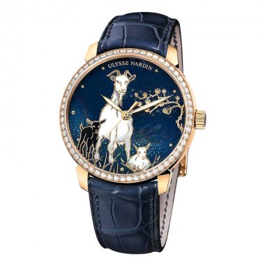 Đồng Hồ Ulysse Nardin Classico Goat Mens Automatic in Rose Gold with Diamond Bezel on8156 111B 2/Chevre