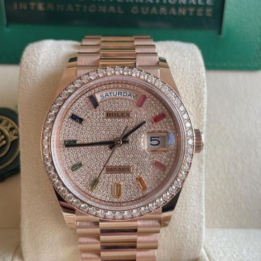 Đồng Hồ Rolex Day-Date 36 128345RBR Mặt Số Đính Kim Cương Cọc Số Rainbow