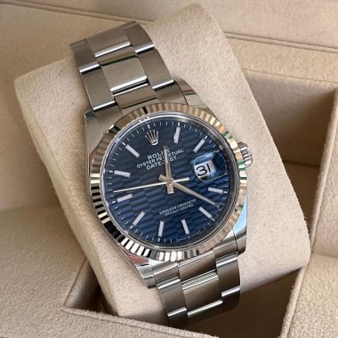 Đồng Hồ Rolex Datejust 36mm 126234 Mặt Số Họa Tiết Nếp Gấp Xanh Lam 