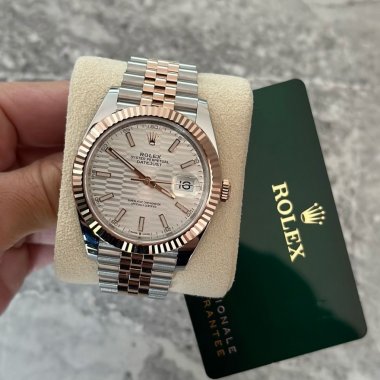 Đồng Hồ Rolex  Datejust 41mm Bằng Thép Và Vàng Everose Mặt Số Motif Họa Tiết Gấp Nếp Ánh Bạc 126331