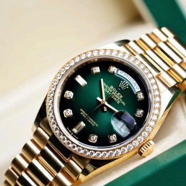 Đồng hồ Rolex Day-Date 36mm Yellow Gold 128348RBR Mặt Ombré Màu Xanh Lá Nạm Kim Cương