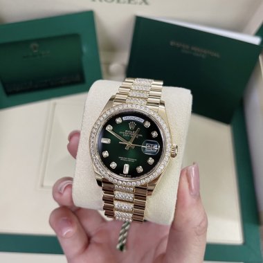 Đồng Hồ rolex Day-date 36mm Bằng Vàng Vàng Với Mặt Số Màu Ombre Xanh Lá, Nạm Kim Cương 128348RBR