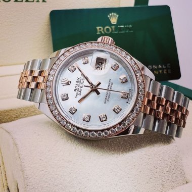 Đồng hồ Rolex Lady Datejust 28 Rose Gold Steel White Mother of Pearl Diamond Bezel 279381RBR