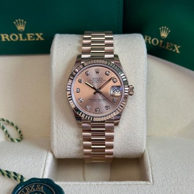 Rolex Lady-Datejust 31mm Rose Gold Rose Diamond Dial & Fluted Bezel President Bracelet 278275