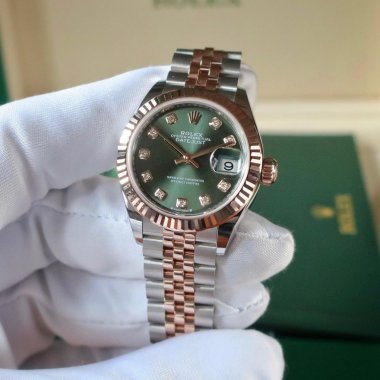 Rolex Lady Datejust 28 Rose Gold/Steel Olive Green Diamond Dial 279171