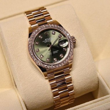 Rolex Lady  28mm Everose Gold 279135RBR Olive Green Diamond