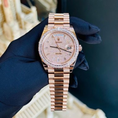 Rolex Day-Date 40mm Rose Gold Diamond Pave Dial & Diamond Bezel President Bracelet 228345RBR