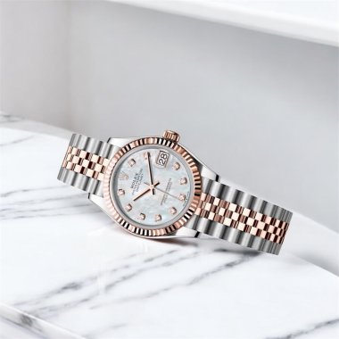 Đồng hồ Rolex Datejust bằng thép và vàng Everose đi kèm mặt số mặt số vỏ trai trắng nạm kim cương 31mm278271 