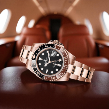 Rolex GMT-Master II vàng Everose với mặt đồng hồ màu đen và dây đeo Oyster 126715CHNR 40mm
