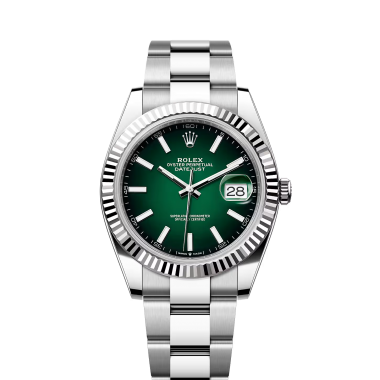 Đồng Hồ Rolex Datejust 41mm thép Oystersteel và vàng trắng mặt số xanh 126334