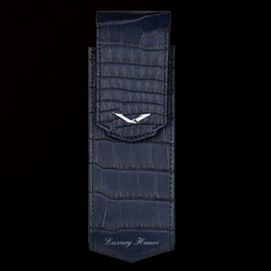 NAVY ALLIGATOR VERTICAL CASE WITH STAINLESS STEEL