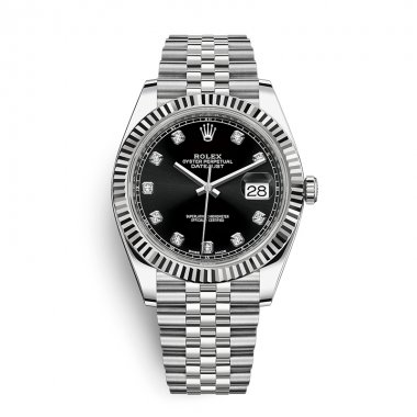 Đồng hồ Đồng hồ Rolex Datejust 41mm White Gold Steel Black Diamond Dial Fluted Bezel Jubilee 126334