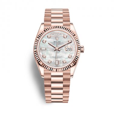 Đồng hồ Rolex Day-Date 36mm Rose Gold White Mother of Pearl Diamond Dial 128235