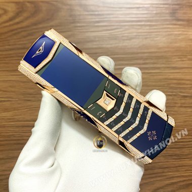 Vertu Signature S Patek Philippe Rose Gold Blue Navi Alligator Pave Diamonds Bag Key